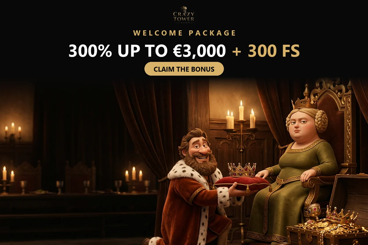 king-offering-a-crown-to-the-queen-for-the-crazy-tower-welcome-package-of-300-up-to-3000-and-300-free-spins