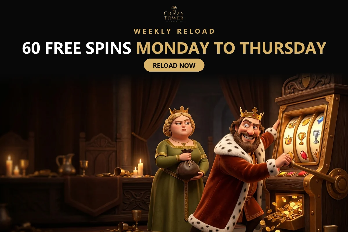 king-playing-a-medieval-slot-machine-for-the-crazy-tower-weekly-reload-with-60-free-sp